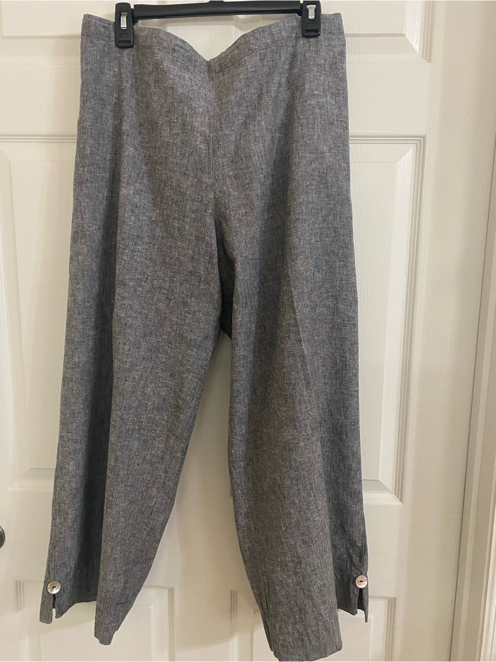 Goddess Gray Wide-Leg Linen-Blend Trousers with Hem Button Tabs